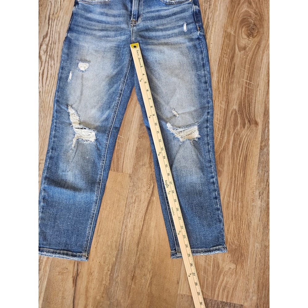Risen Jeans Distressed Straight Leg Medium Wash Denim Raw Hem Size 1/25 - Picture 4 of 7